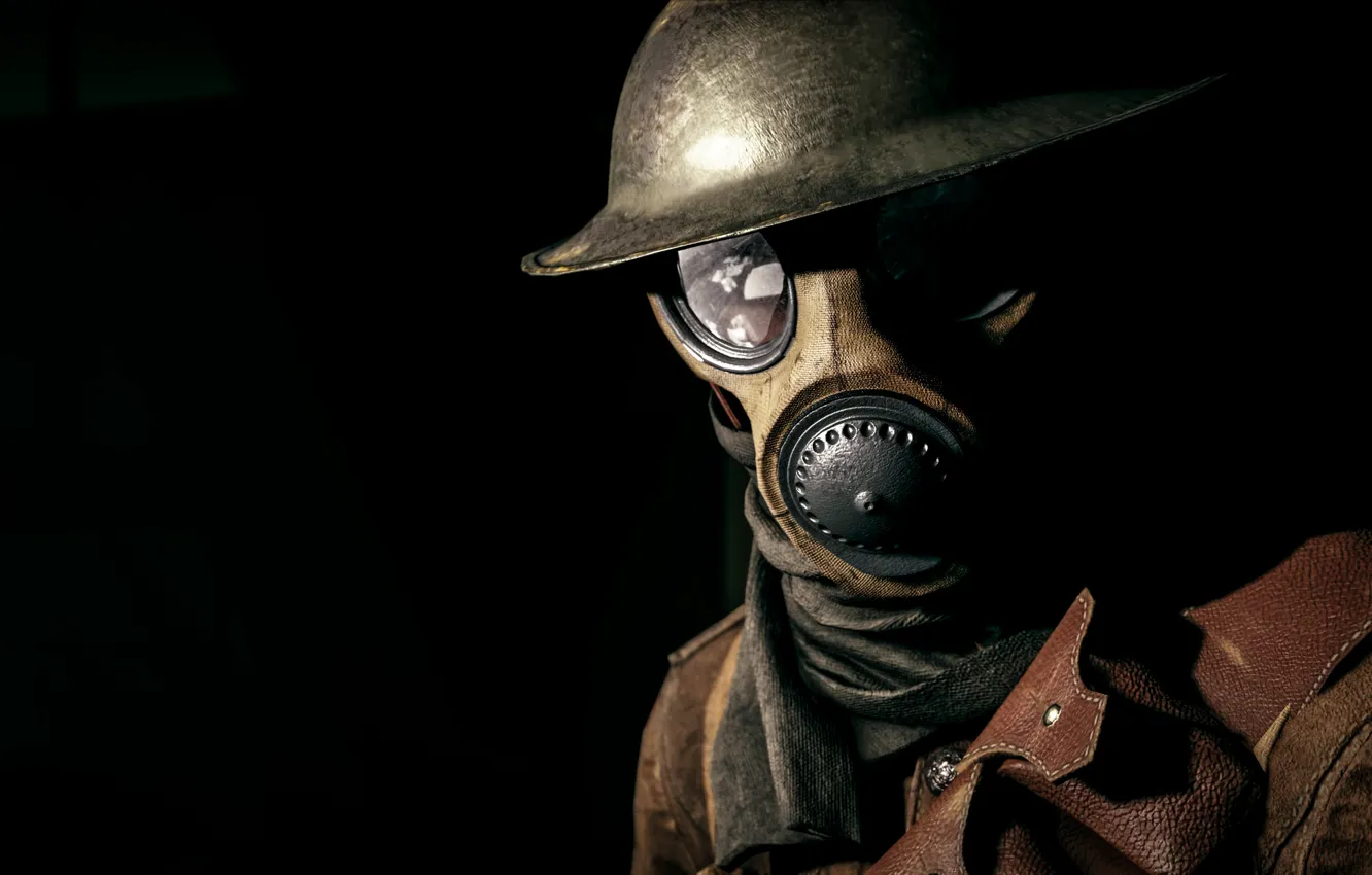 Photo wallpaper soldiers, gas mask, helmet, Electronic Arts, Battlefield 1