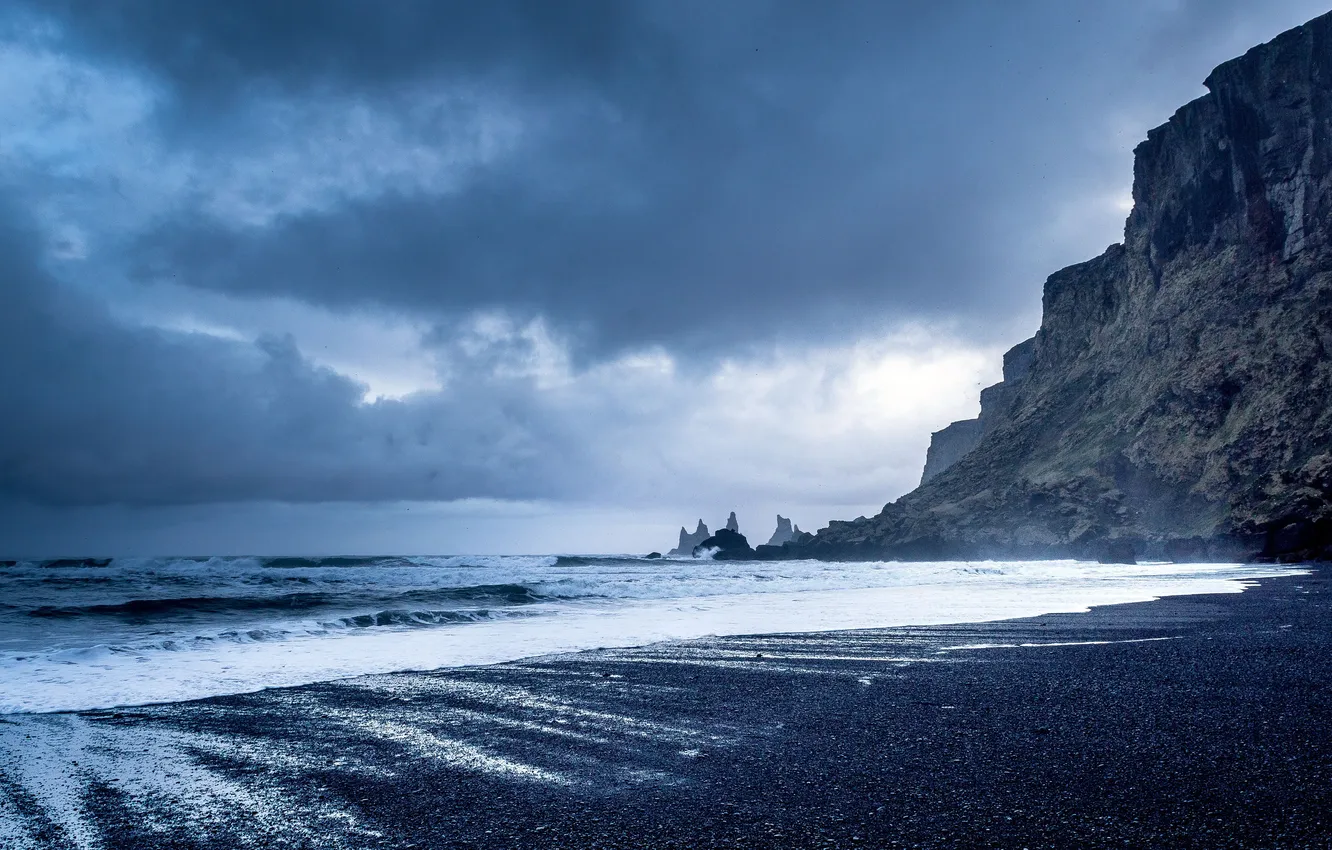 Photo wallpaper Iceland, Iceland, Vika, Vik, Organ Rock Cliffs, Black sand beach, Black Sand Beach, Organ Rock …