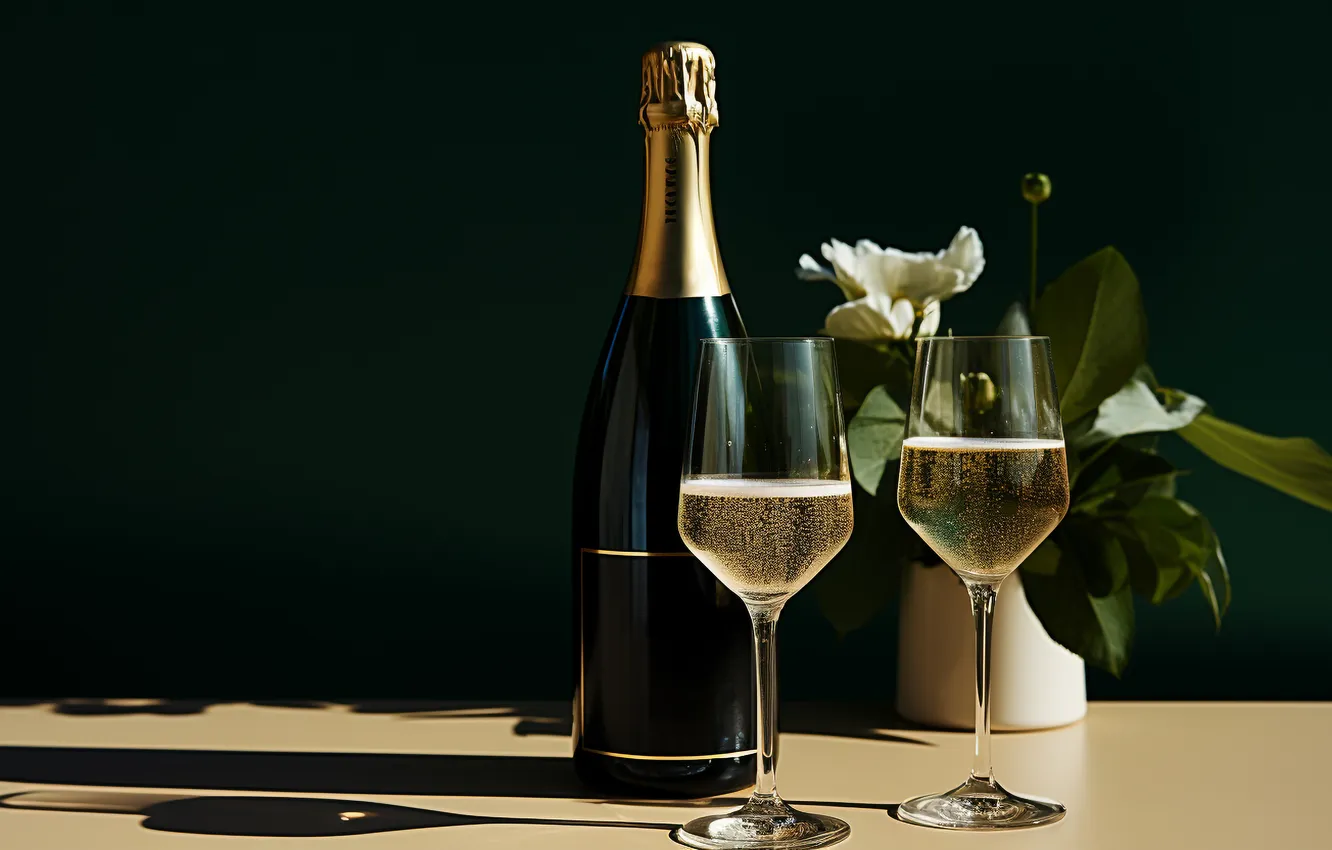 Photo wallpaper celebration, champagne, elegance, flute, reflects