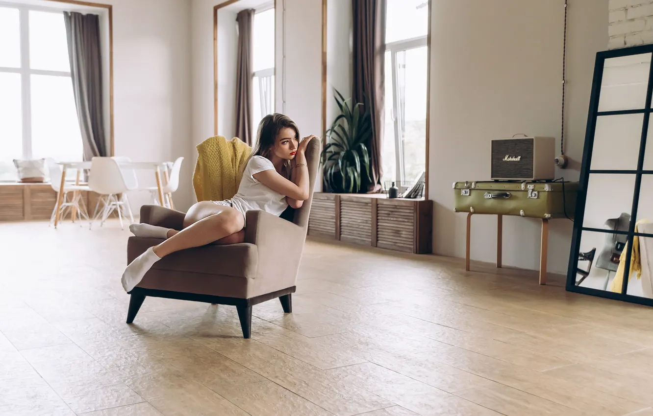 Photo wallpaper ass, girl, chair, window, legs, Dmitry Romanov, Emilia Ignatova