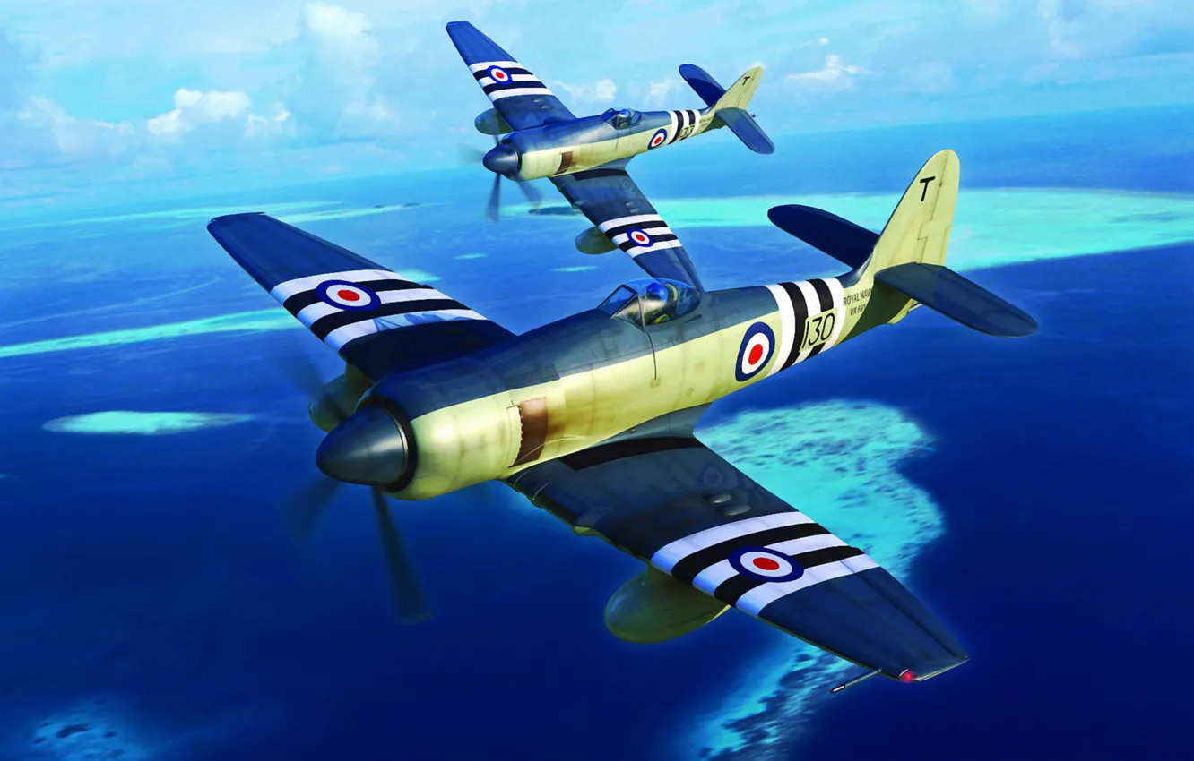Photo wallpaper war, art, airplane, painting, aviation, Hawker Sea Fury