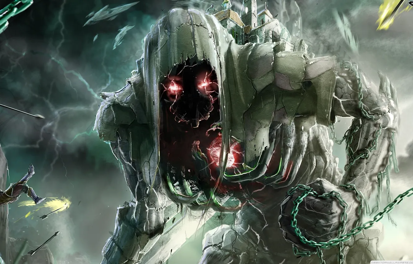 Photo wallpaper horror, fantasy, art, death, chains, Warriors