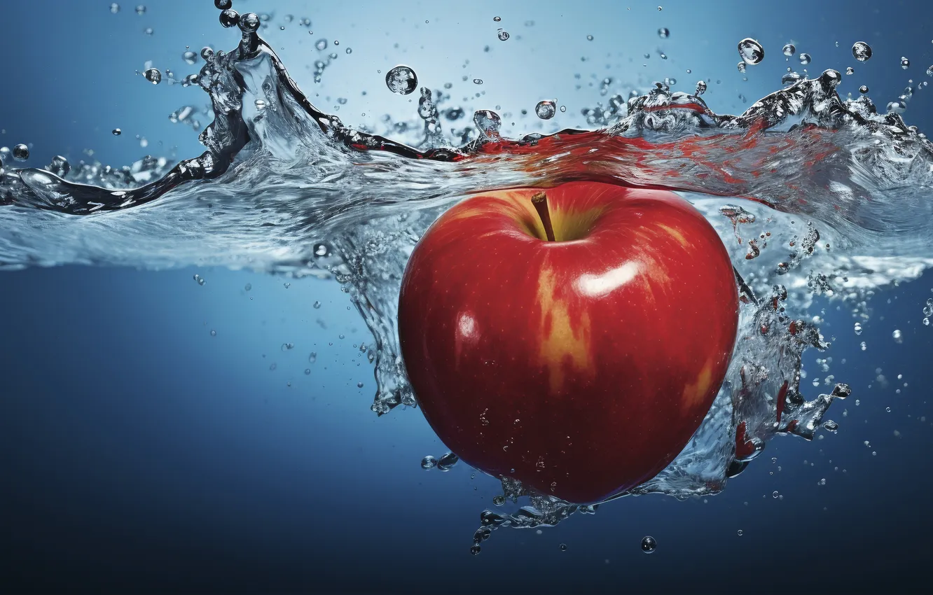Photo wallpaper water, red, apples, dip, AI art, neural network