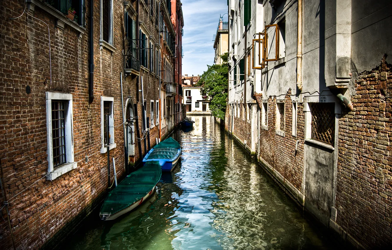 Photo wallpaper street, building, boats, Italy, Venice, channel, Italy, street