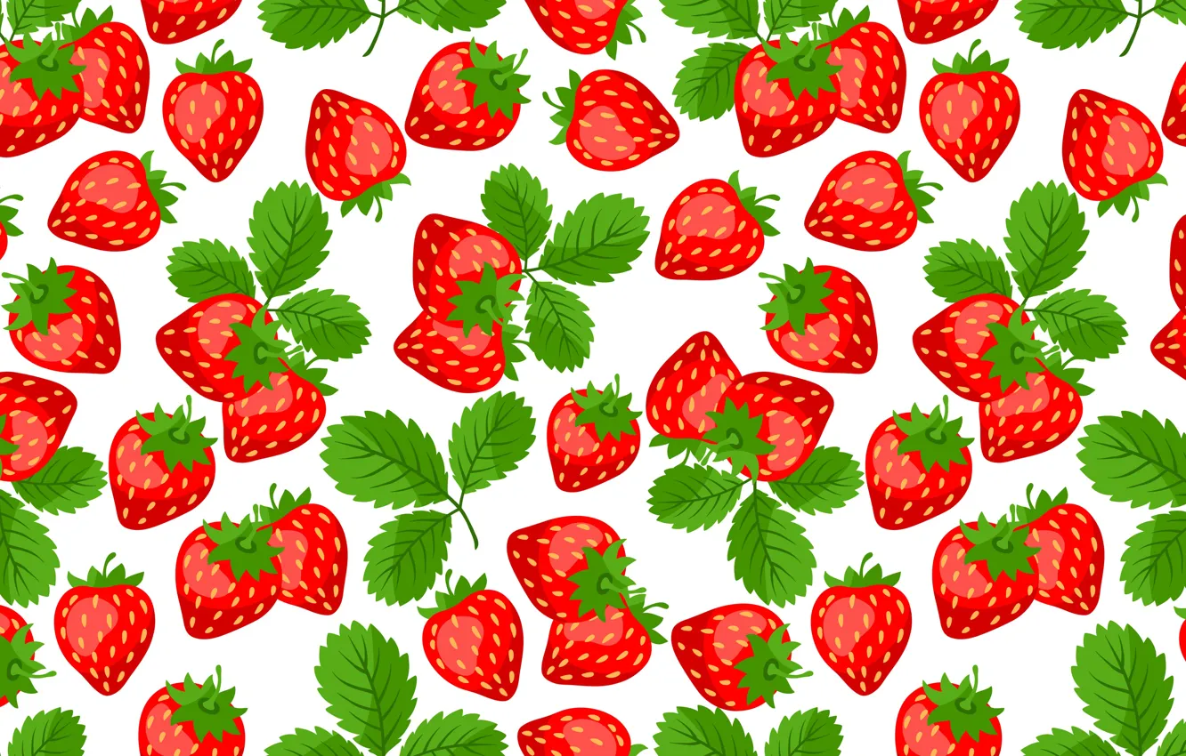 Photo wallpaper leaves, red, berries, strawberry