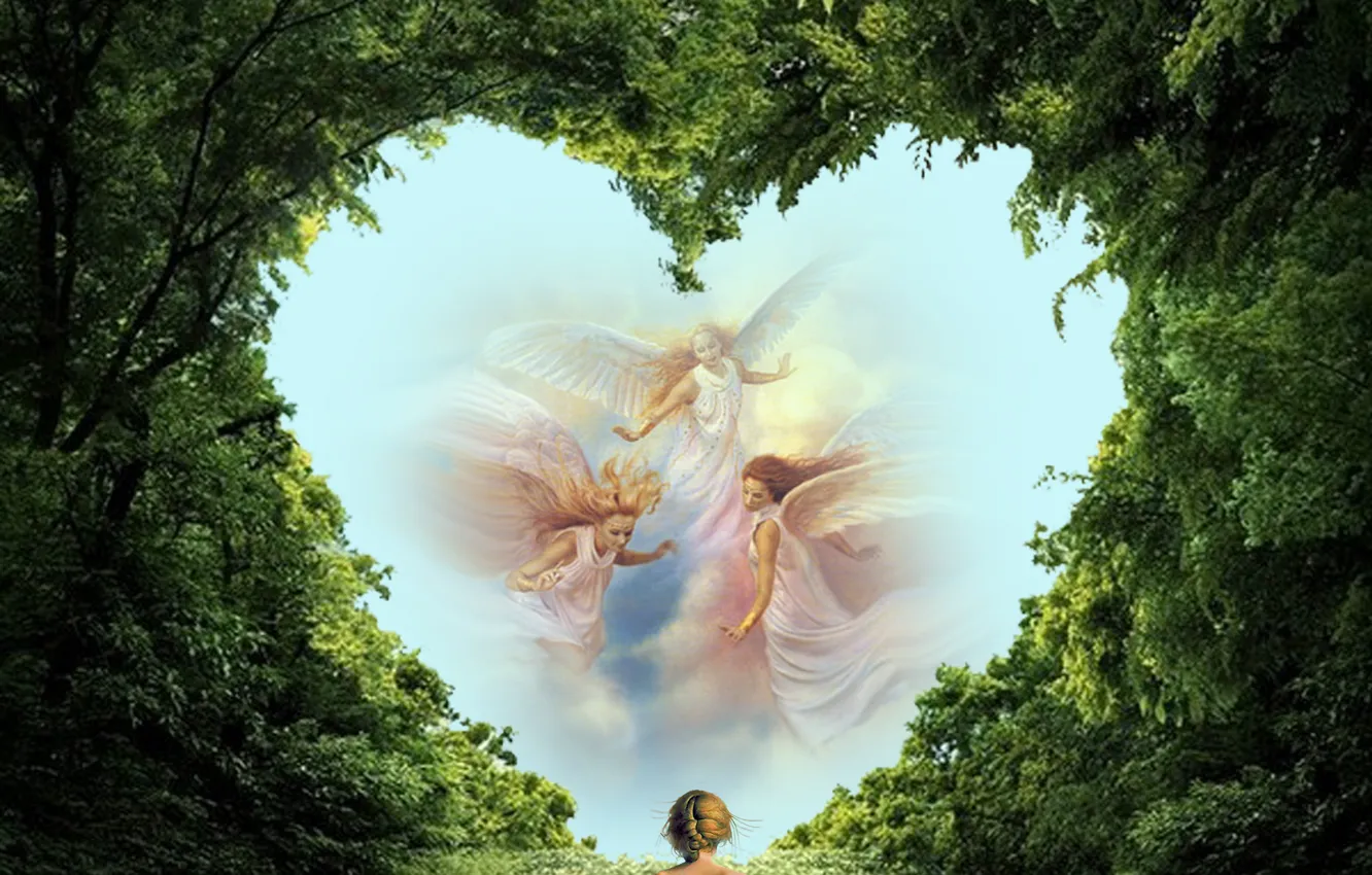 Photo wallpaper sky, landscape, heart, angels