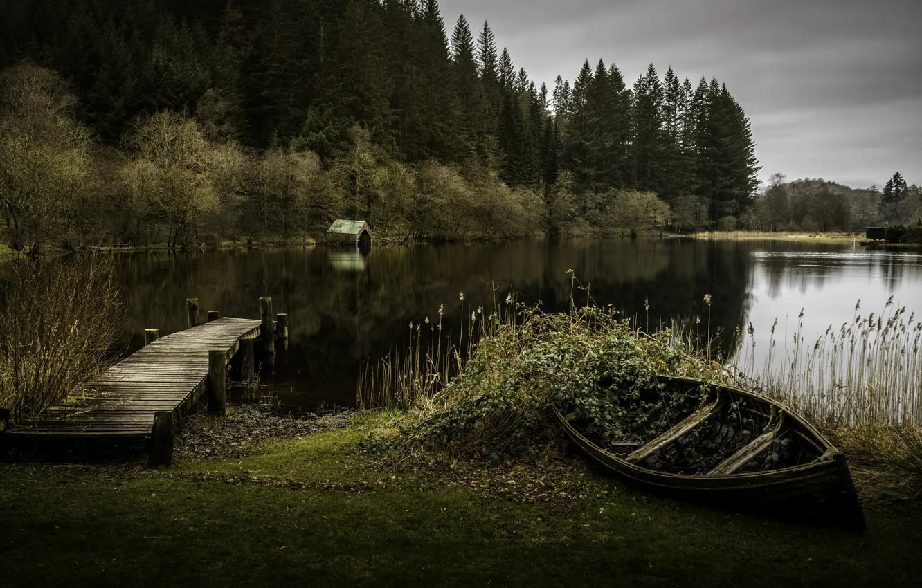 Photo wallpaper bridge, lake, boat, Moment in Time