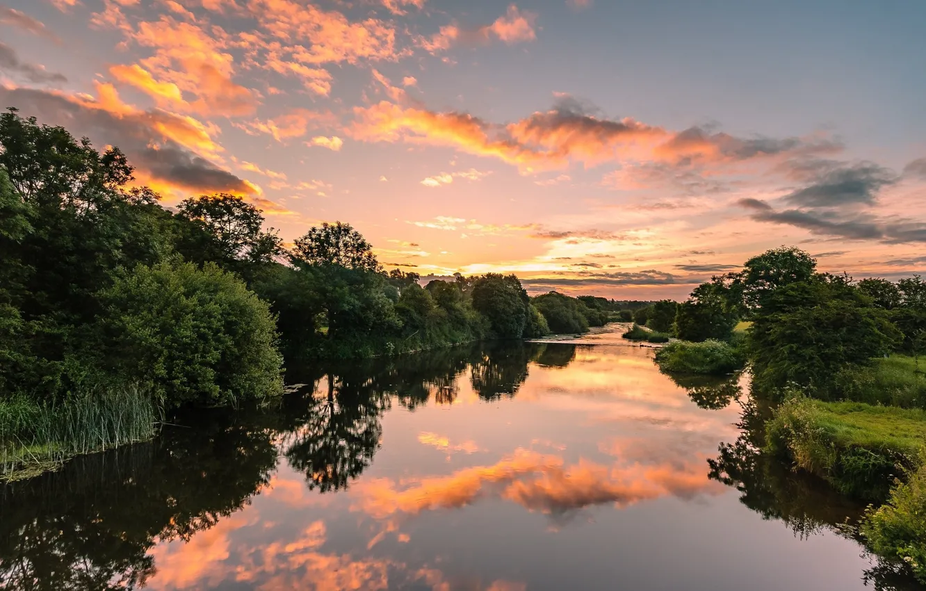 Photo wallpaper the sky, lake, reflection, morning