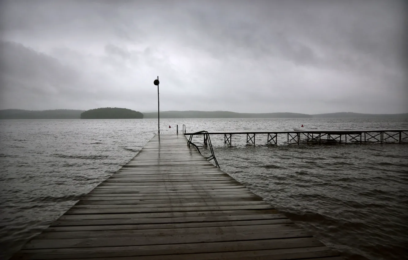 Photo wallpaper wave, water, landscape, clouds, nature, lake, loneliness, overcast