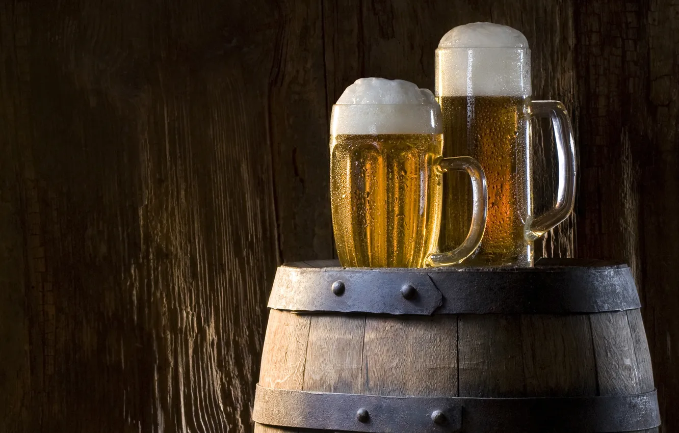 Photo wallpaper foam, glass, beer, drink, barrel