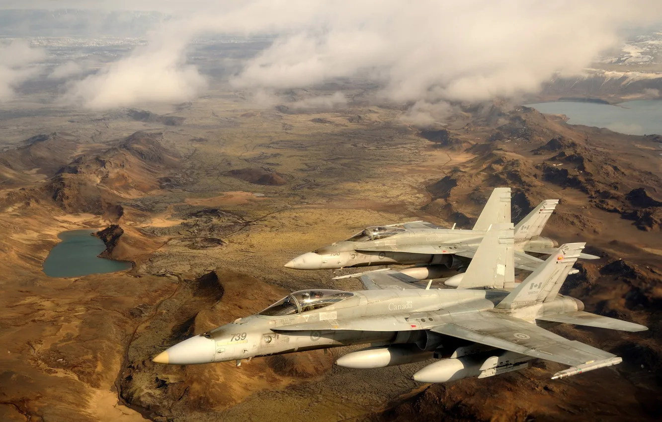 Photo wallpaper flight, landscape, fighter, Iceland, Hornet, CF-18
