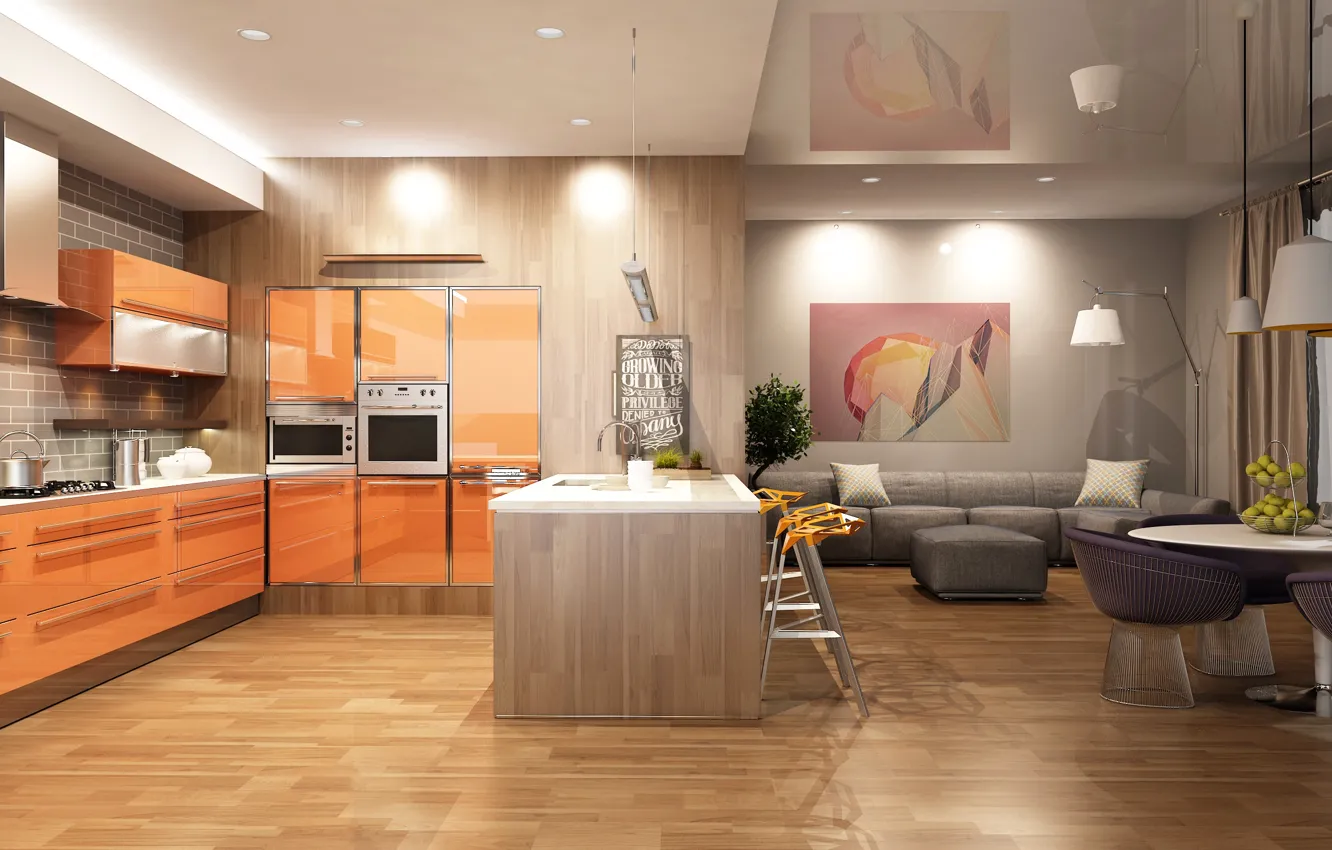 Photo wallpaper graphics, kitchen, Design, living room, Interior, Kitchen