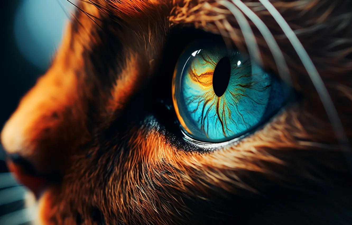 Photo wallpaper cat, eyes, cat, look, face, digital art, AI art, The Art of Artificial Intelligence