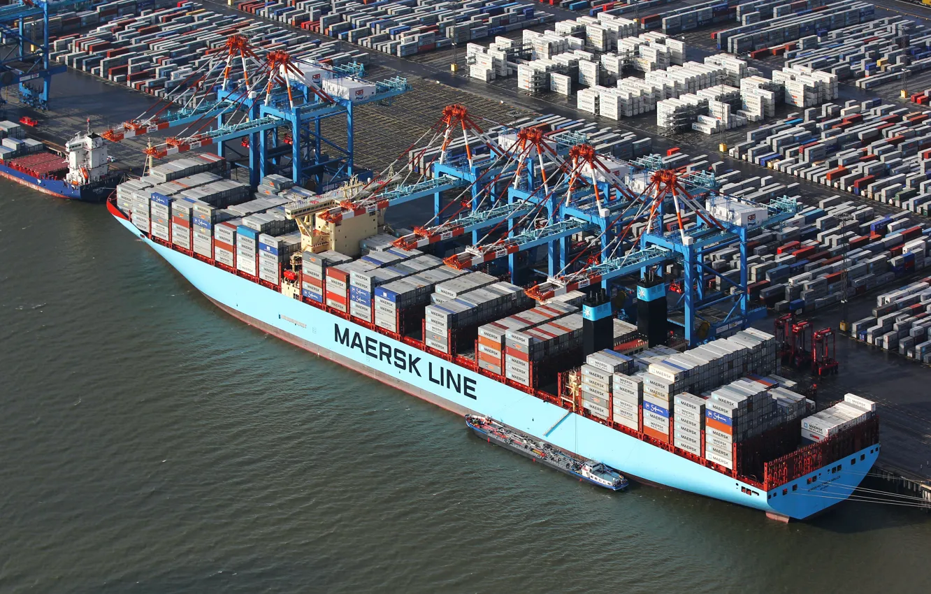 Photo wallpaper Port, Top, The ship, Line, Cargo, A container ship, Terminal, Container