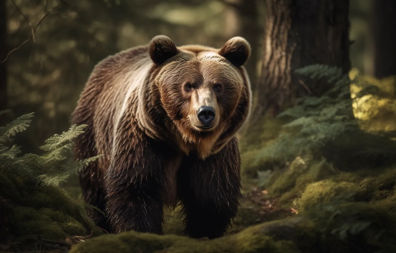 Photo wallpaper forest, face, bear, AI art, neural network