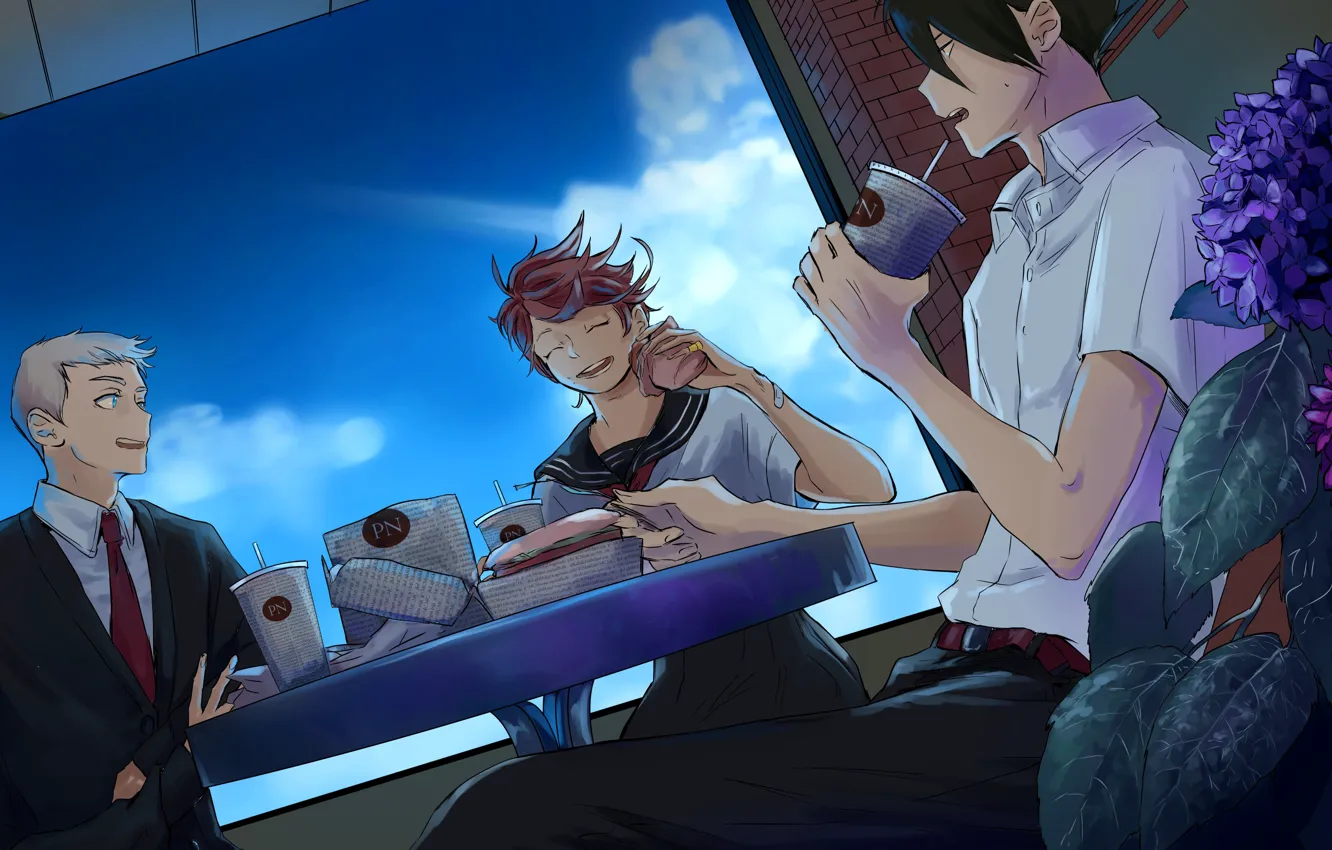 Photo wallpaper the sky, cafe, guy