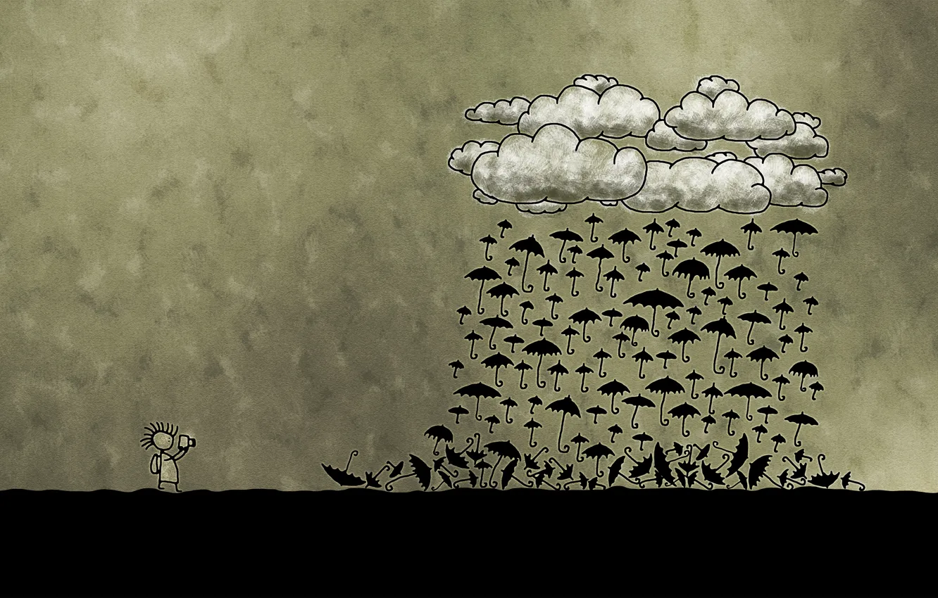 Photo wallpaper clouds, photographer, umbrellas