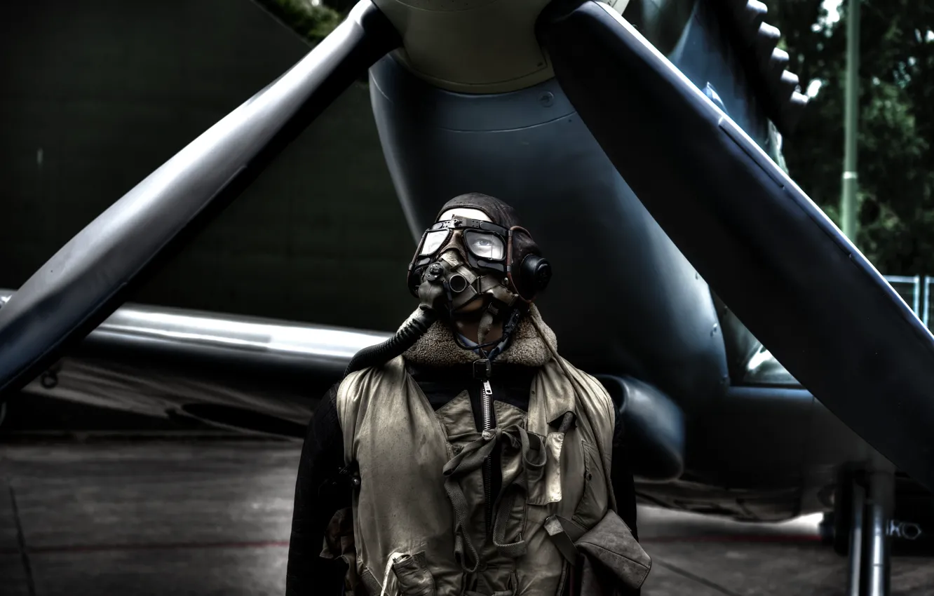 Photo wallpaper people, glasses, gloves, pilot, propeller, the plane, aircraft, man