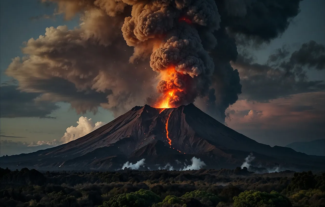 Photo wallpaper landscape, nature, ash, the volcano, the eruption, lava