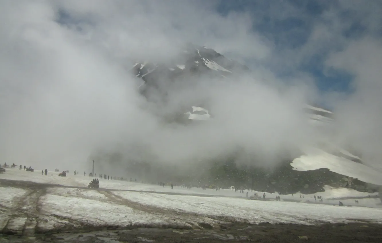 Photo wallpaper sky, blue, beautiful, mountain, snow, height, Dangerous, India