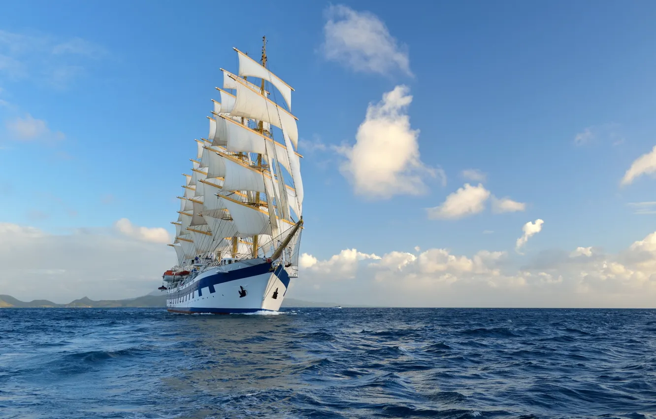 Photo wallpaper the ocean, the wind, ship, sails, ocean, ship, boats, wind