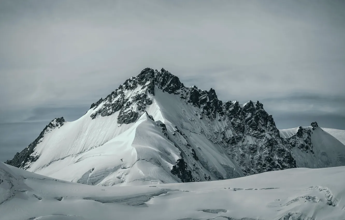 Photo wallpaper winter, clouds, mountain, snow, cold, high