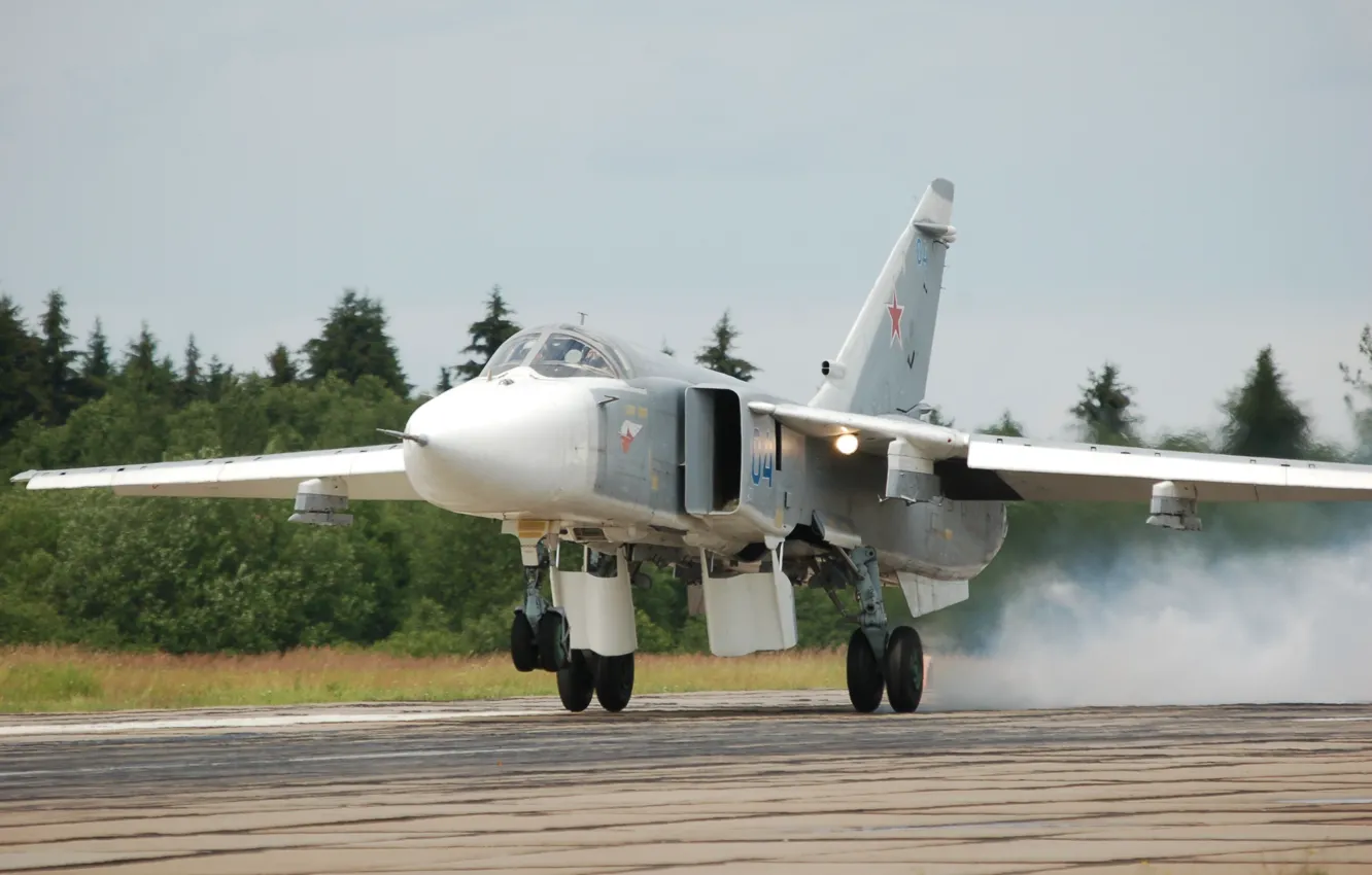 Photo wallpaper bomber, landing, Su-24, on earth, Fencer, Swordsman