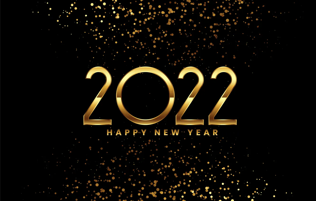 Photo wallpaper gold, new year, figures, golden, black background, New Year, decoration, Happy