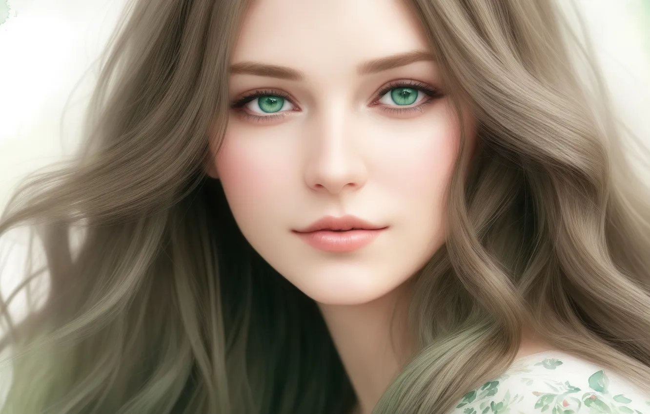 Photo wallpaper girl, green, grey, green, woman, figure, beauty, watercolor