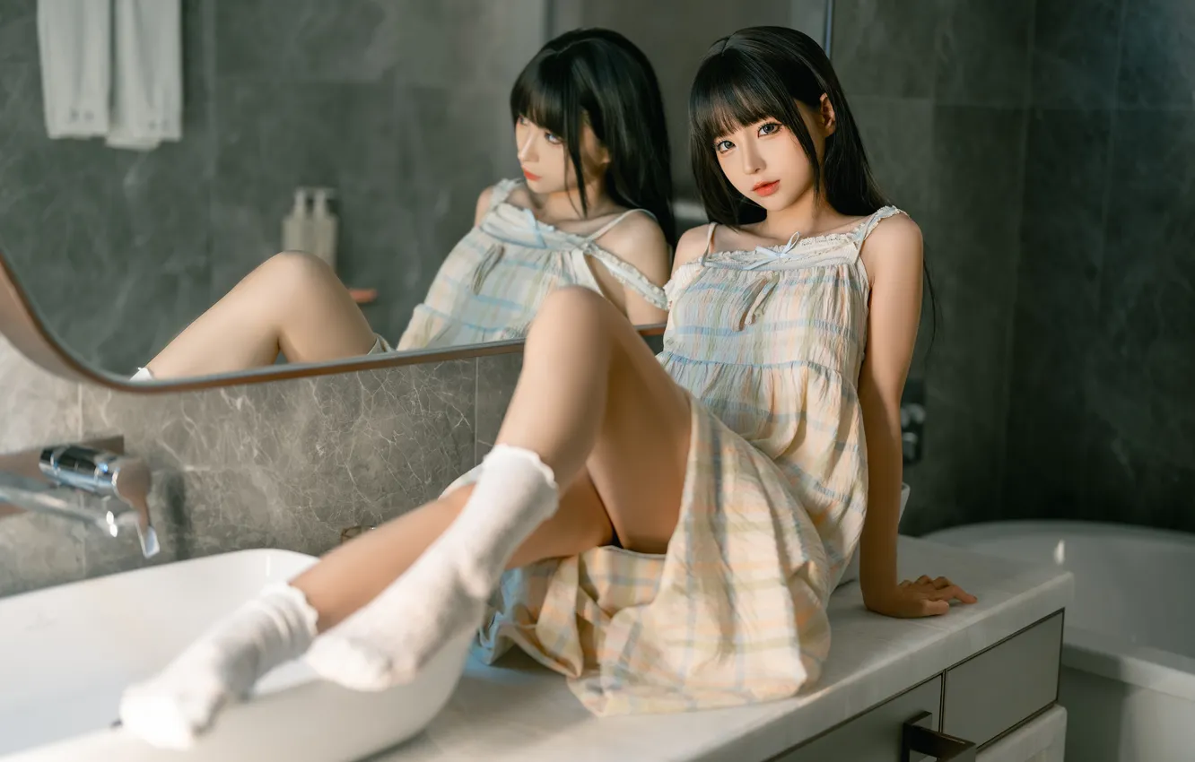 Photo wallpaper legs, Asian, cutie, asian, sitting, beautiful girl, cutie, asian girls