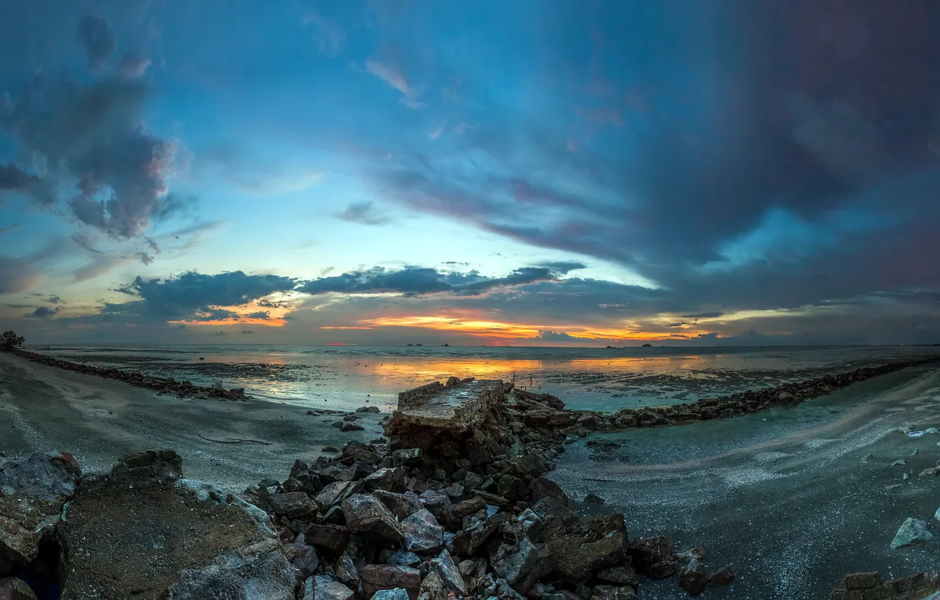 Photo wallpaper sea, landscape, sunset