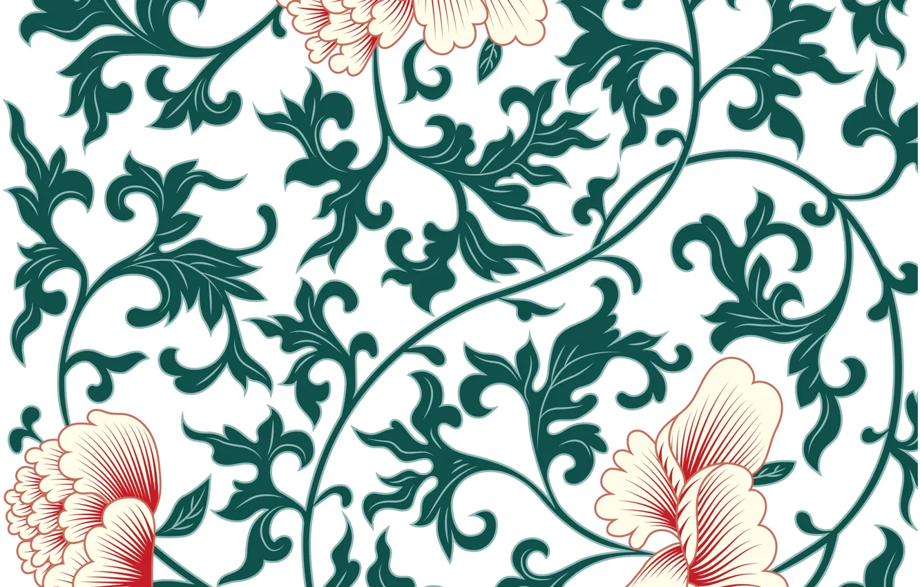Photo wallpaper white, flowers, background, pattern, Chinese