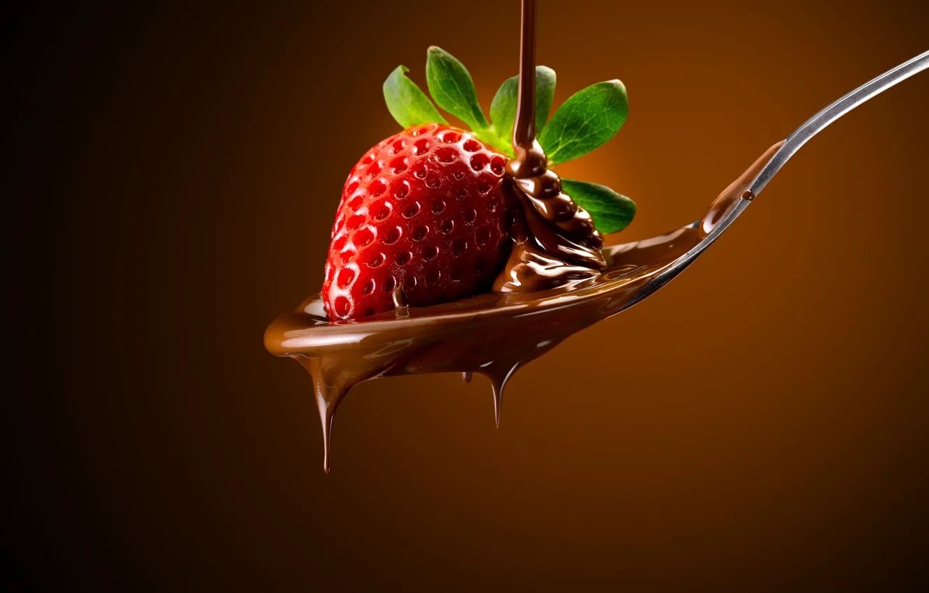 Photo wallpaper fruit, chocolate, strawberry, spoon