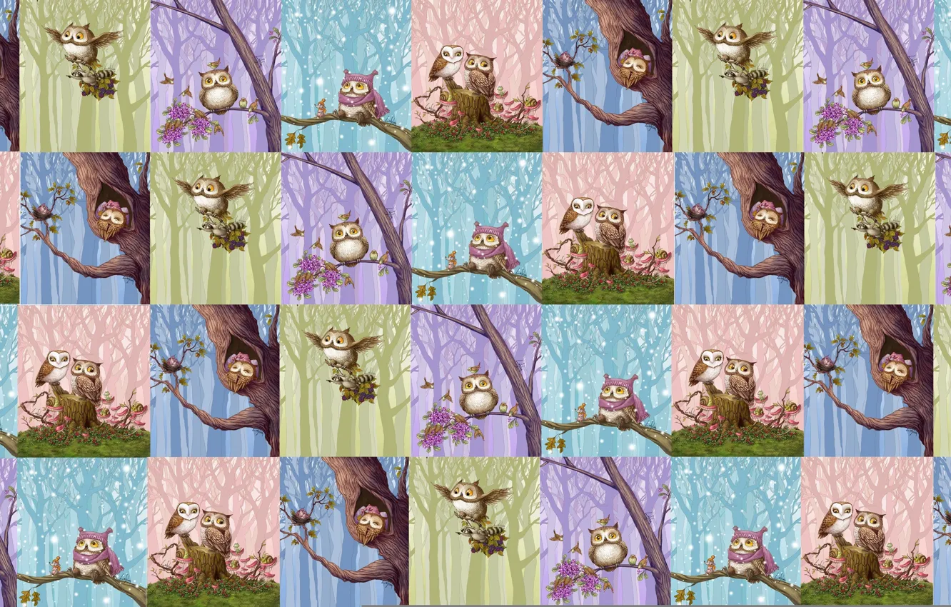 Photo wallpaper background, owl, texture, art, children's