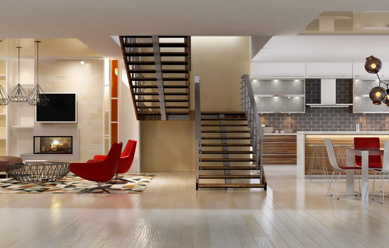 Photo wallpaper Design, Ladder, Interior, Living room, Chairs