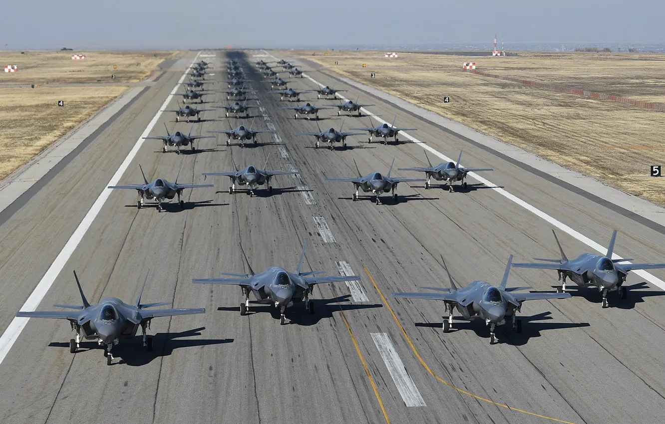 Photo wallpaper fighter, USAF, F-35A Lightning II, Elephant Walk