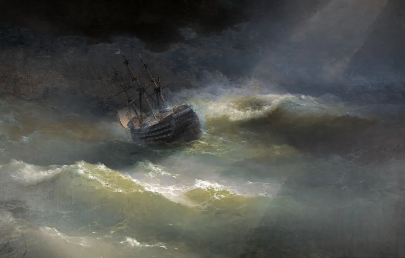 Photo wallpaper picture, seascape, Ivan Aivazovsky, 1892, The ship Empress Maria in a storm