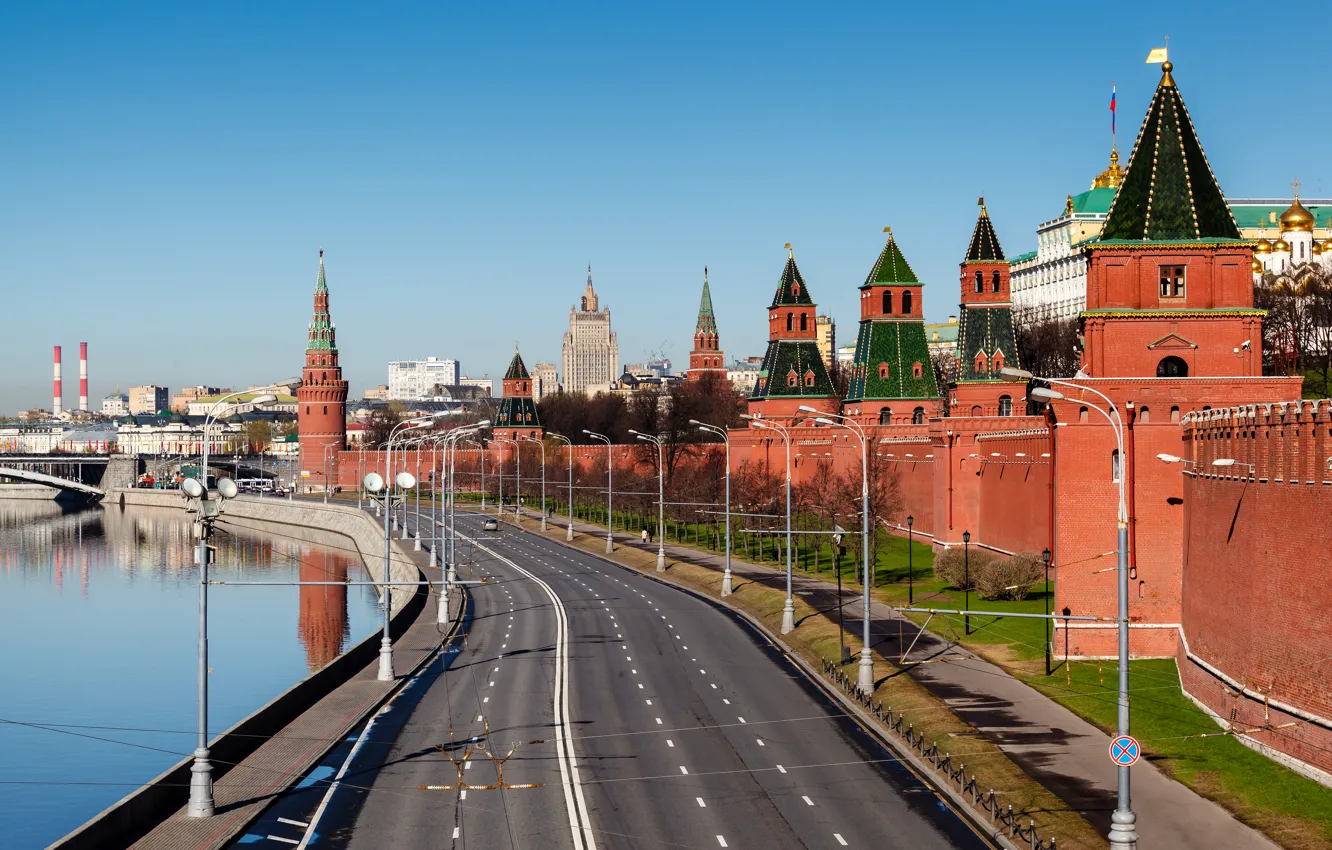 Photo wallpaper Moscow, The Kremlin, Russia, promenade, capital, The Kremlin wall