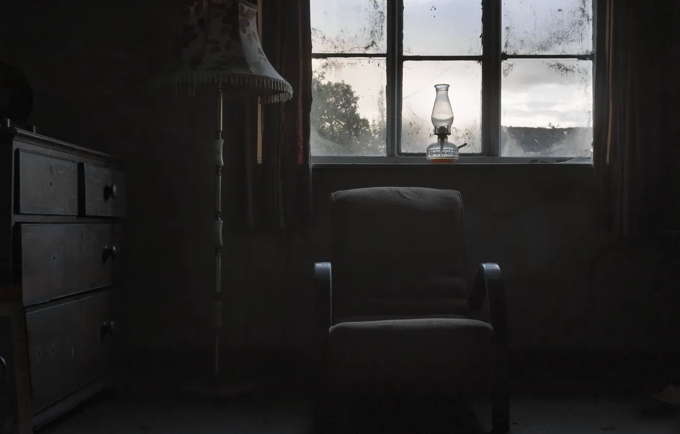 Photo wallpaper lamp, chair, window