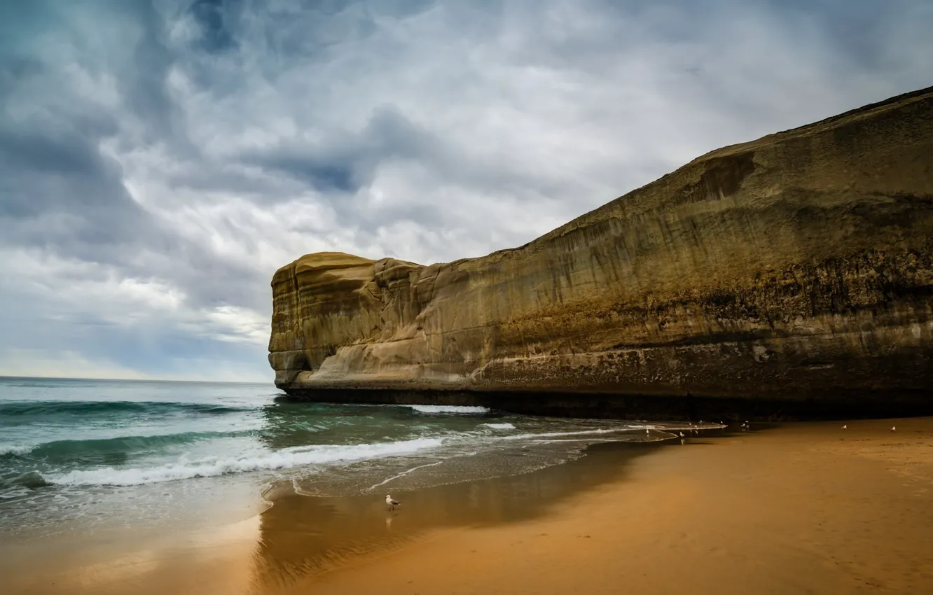 Photo wallpaper sea, the sky, clouds, rocks, shore