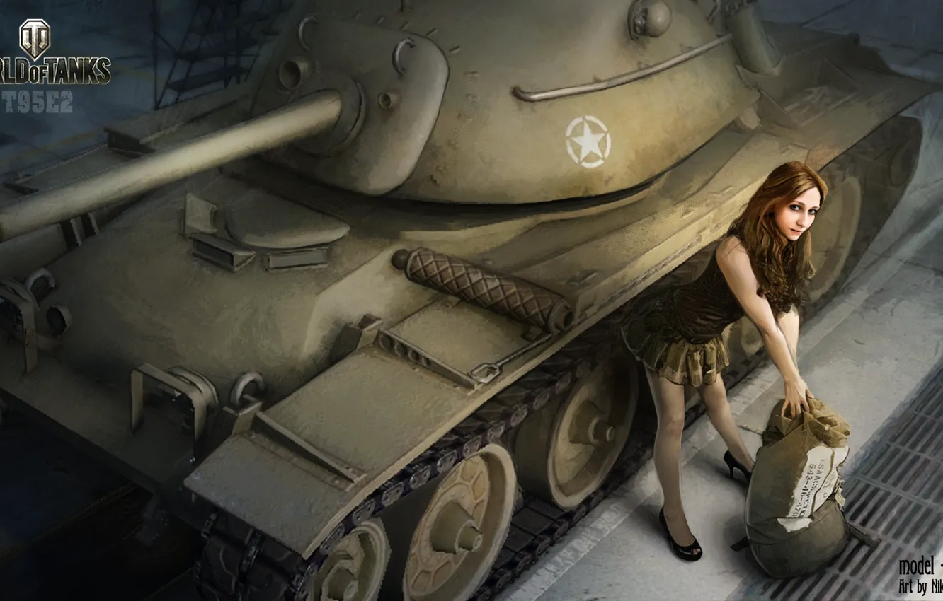 Photo wallpaper girl, hangar, tank, girl, tanks, WoT, World of tanks, tank