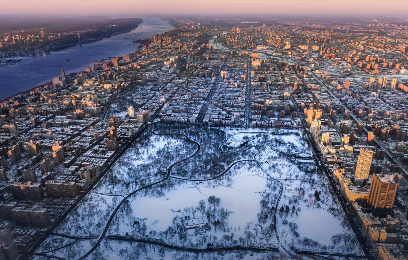 Photo wallpaper winter, New York, panorama, USA, Central Park