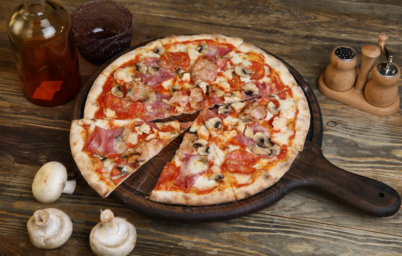 Photo wallpaper mushrooms, pizza, tomatoes, filling