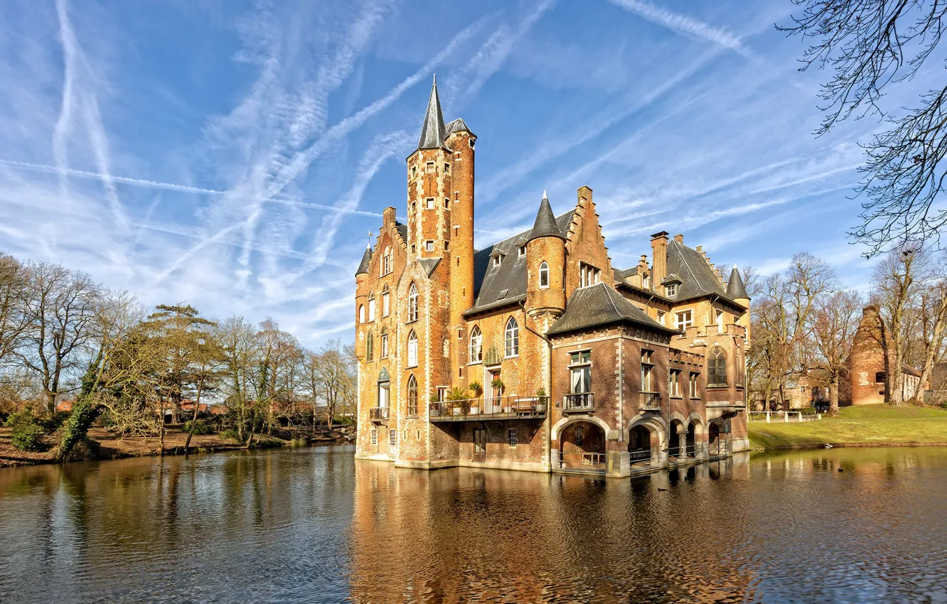 Photo wallpaper pond, castle, Belgium, Castle Wissekerke