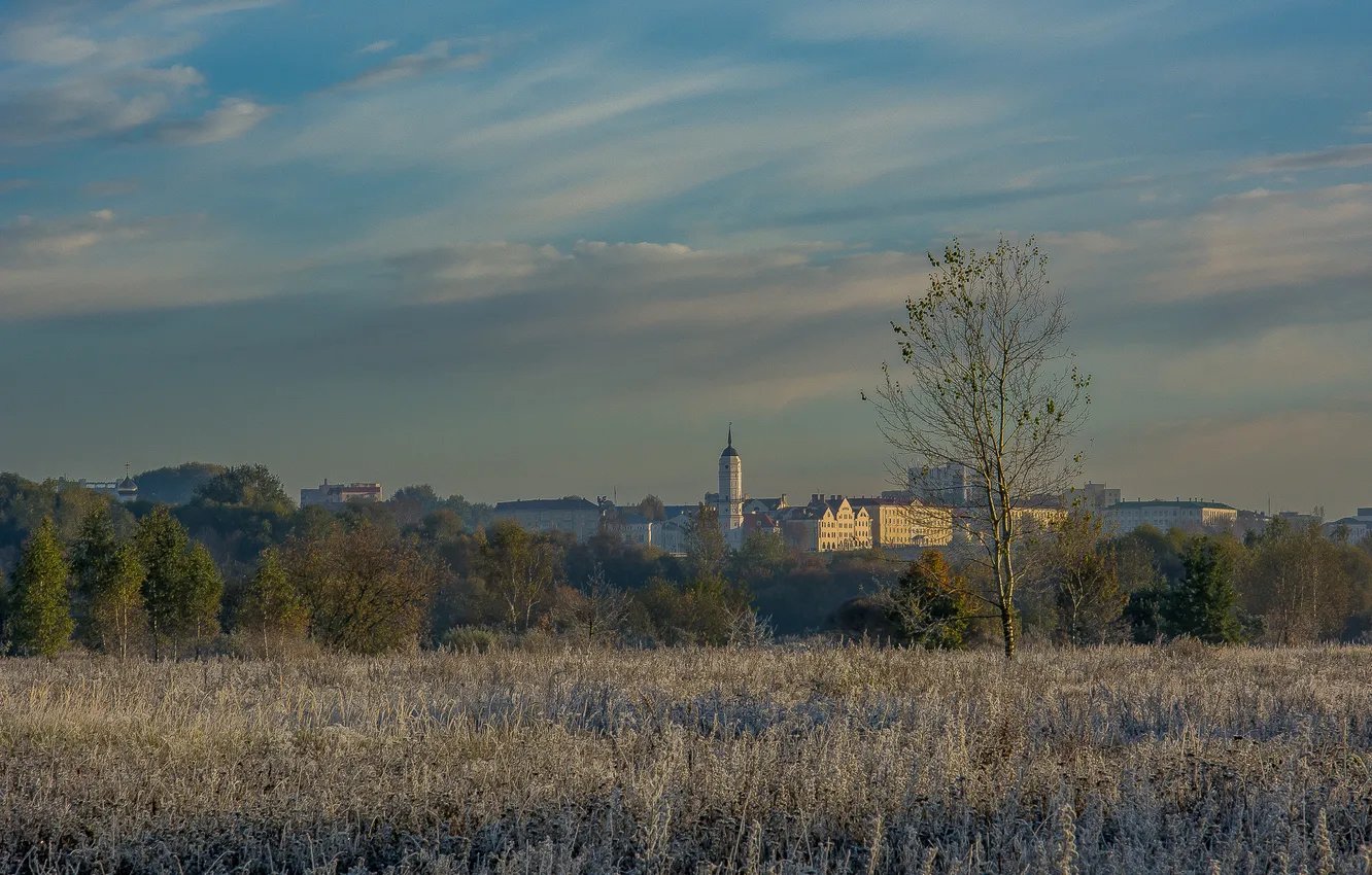 Photo wallpaper dawn, landscape nature, freezing, the autumn sky, October morning