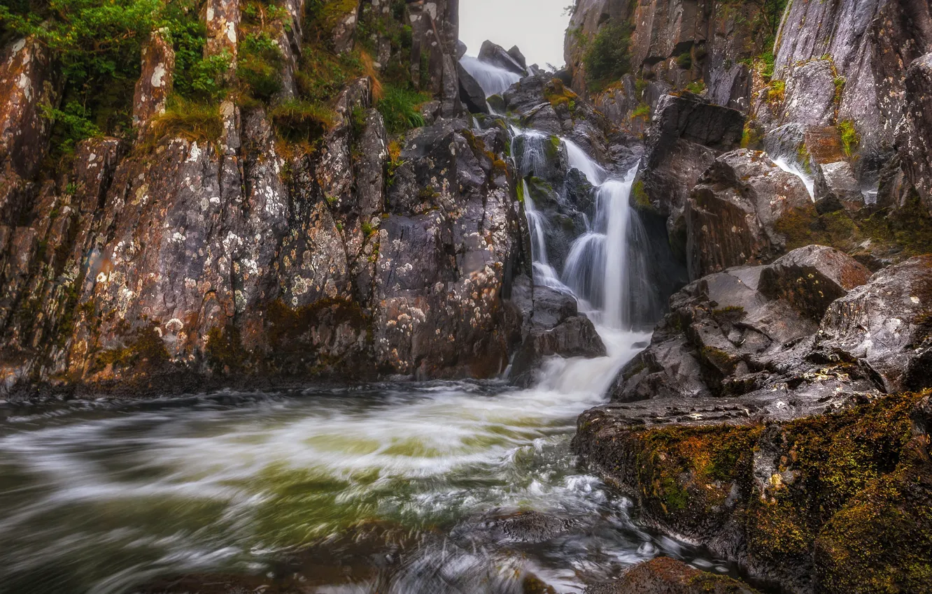 Photo wallpaper stream, stones, rocks, waterfall, Wales