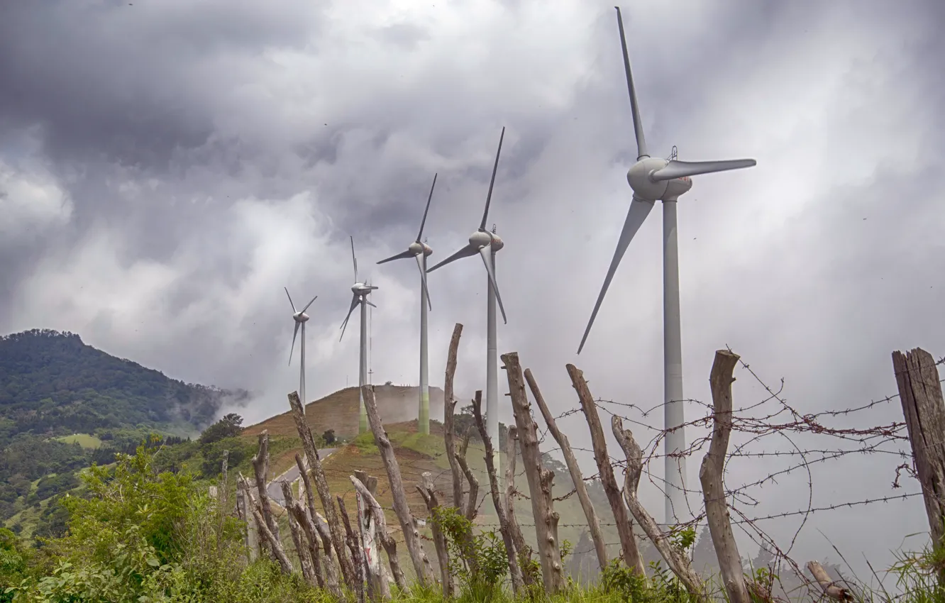 Photo wallpaper landscape, the fence, windmills