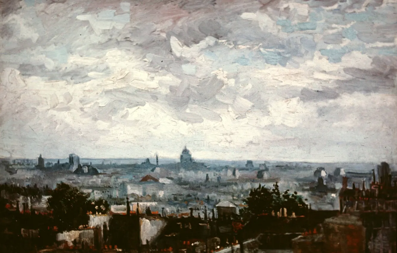 Photo wallpaper Vincent van Gogh, View of the Roofs of Paris, view of the city