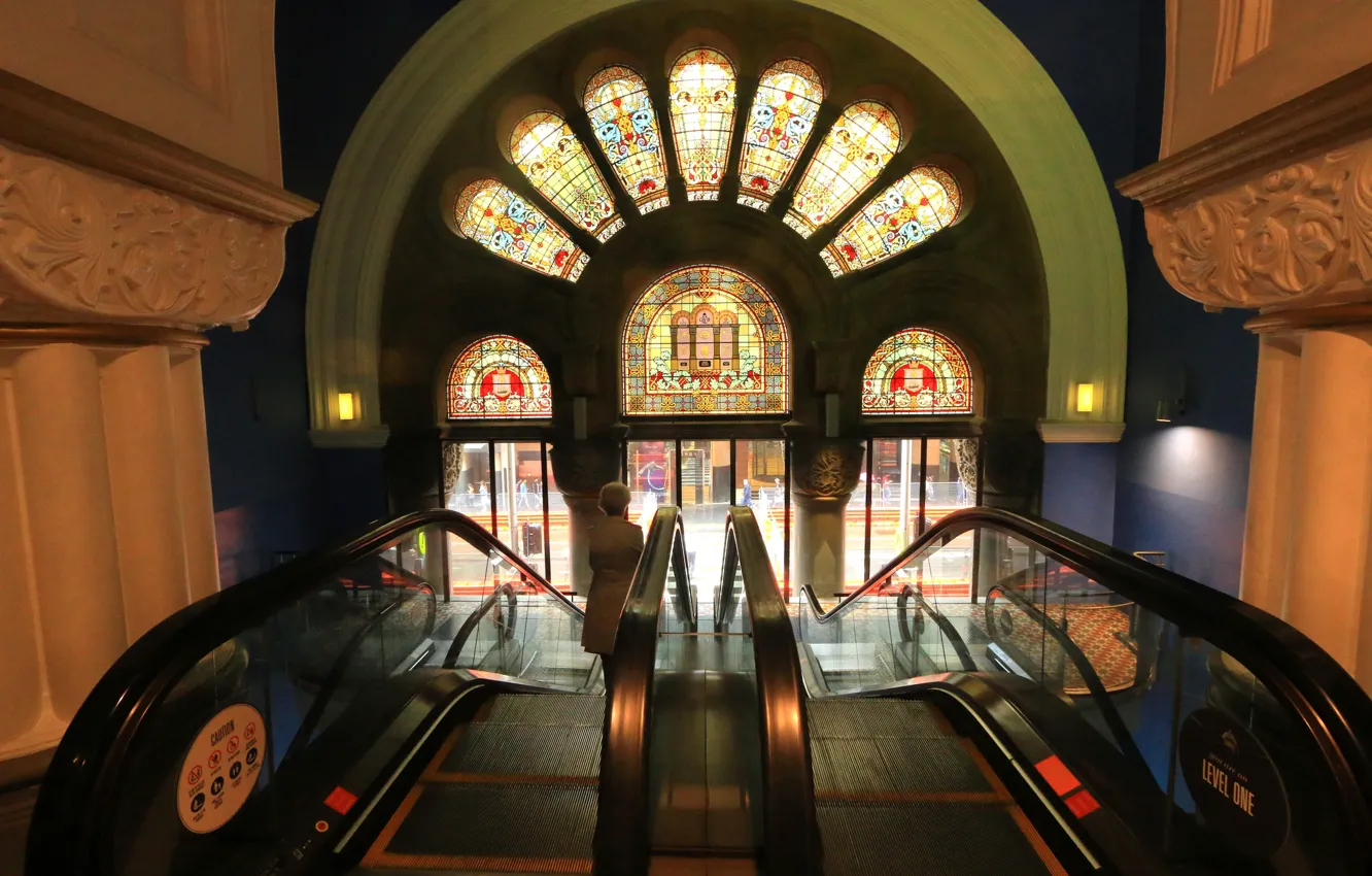 Photo wallpaper Australia, stained glass, Sydney, escalator, The Queen Victoria Building