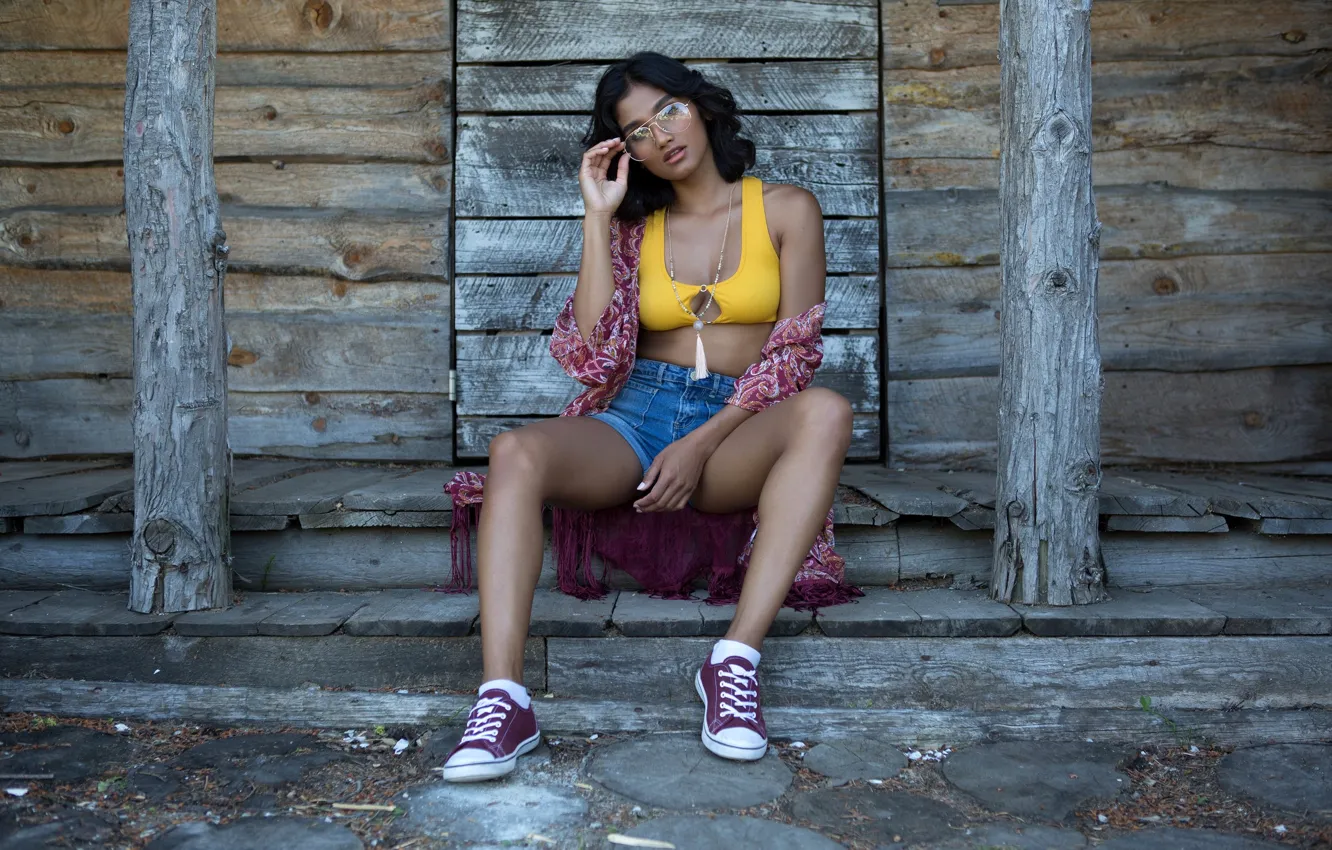 Photo wallpaper look, sexy, pose, model, shorts, sneakers, playboy, makeup